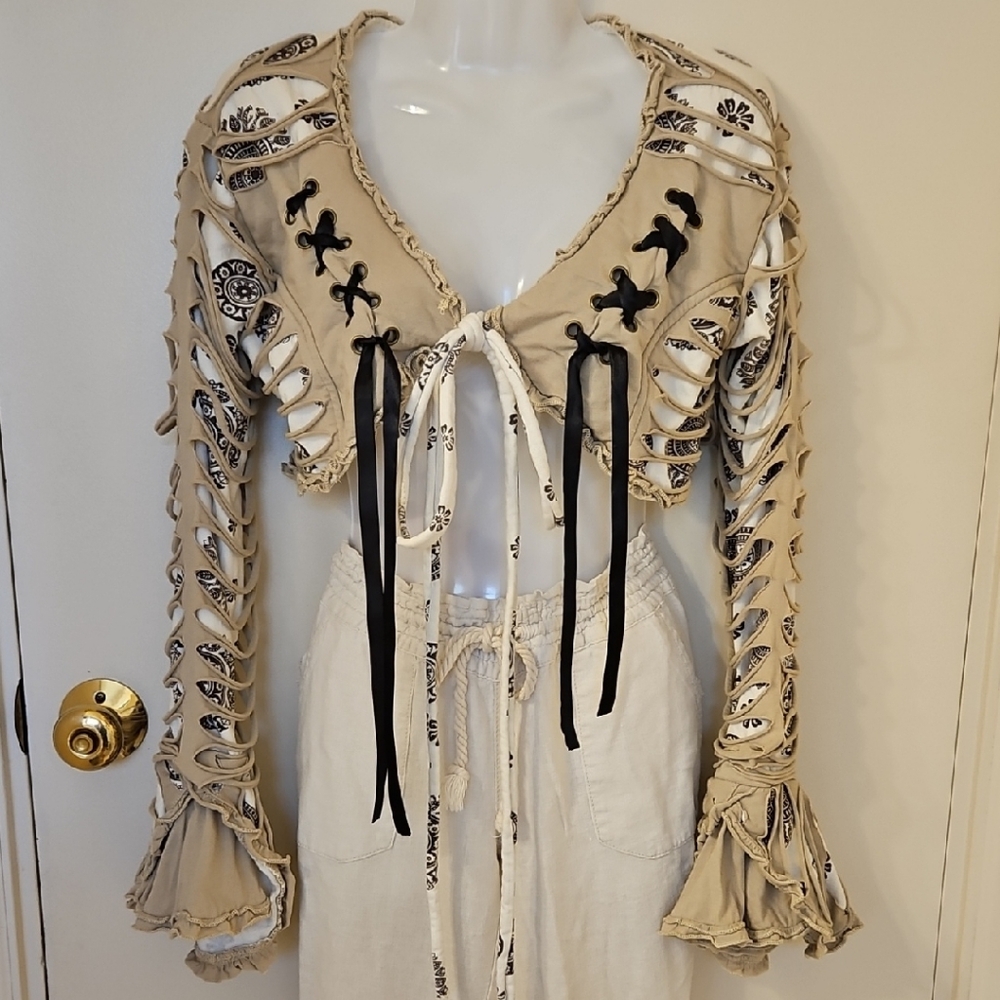 Boho Unique Lace-Up Crop Jacket with Cutouts